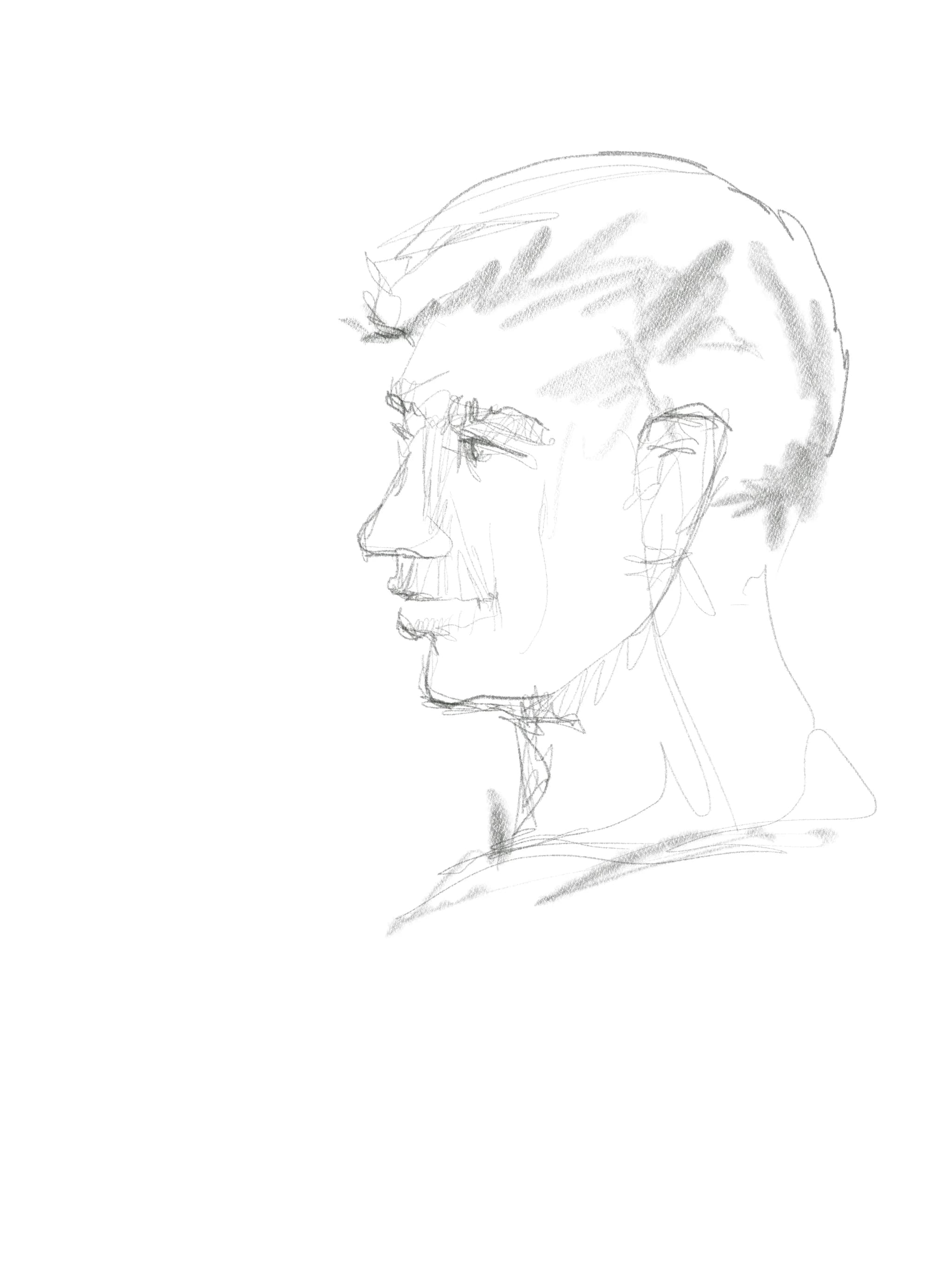 Minimal charcoal profile study of a man looking to the left